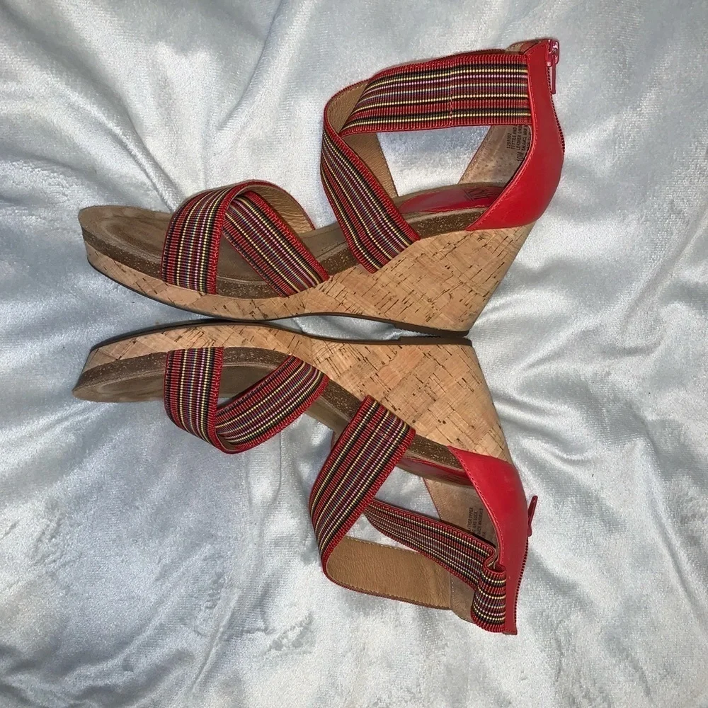Sofft Cary red Colorful Strappy Wedge cork Sandals size 10 leather color summer